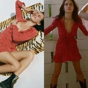 Realisation Par The Alexandra‎ Wrap Dress Red Star Print Size XXS Boho Bohemian